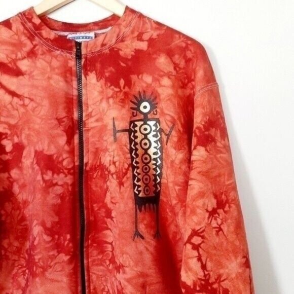 Kokopelli Tie-dye Sweatshirt Full-zip Jacket w/ Tribal print Sz M - Picture 3 of 10